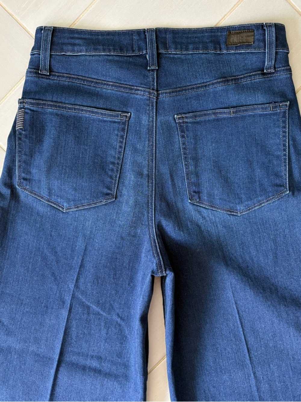 NWT PAIGE Lennie, Wide Leg Ankle, Dark Blue Denim Jeans - Picture 7 of 9